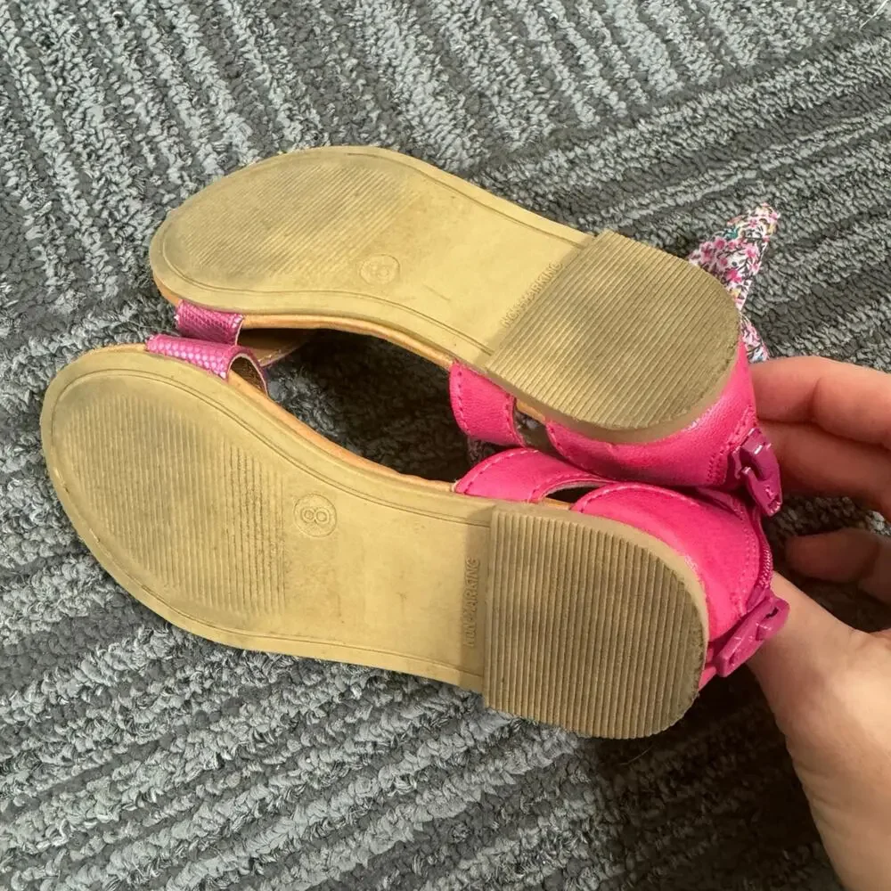 Cat & Jack Girls Pink Floral Bow Ankle Strap Sandals Back Zip Size 8